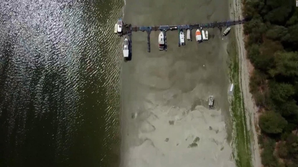 Drone footage shows the impact of climate change on the Danube River