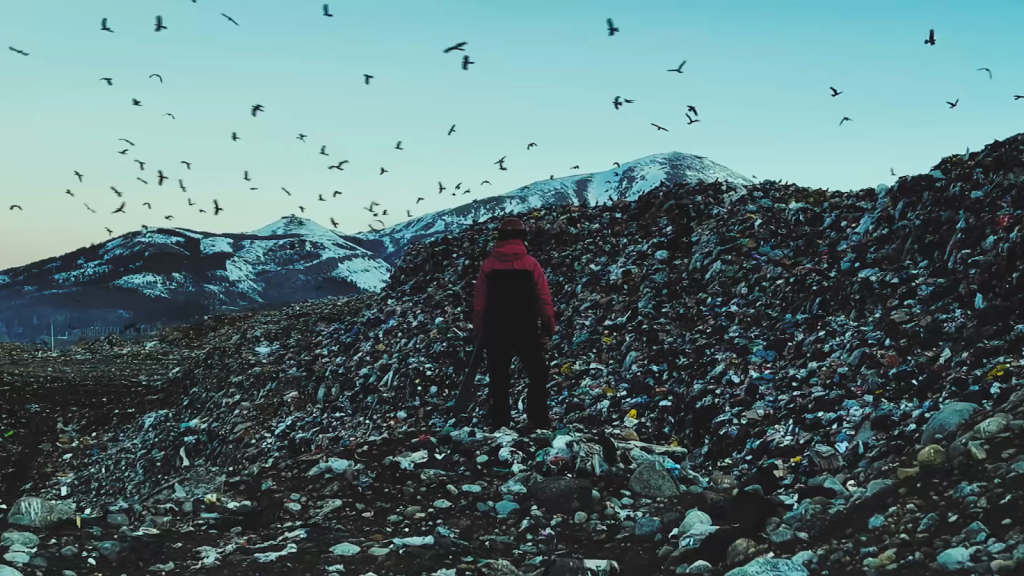 He risked snowboarding on a mountain of garbage in protest