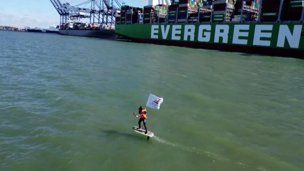 Striking worker surfs on hoverboard