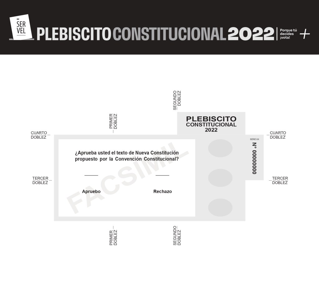 El facsímil de la tarjeta electoral para el plebiscito constitucional de Chile 2022.