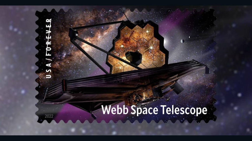 Postage stamp honoring the James Webb telescope