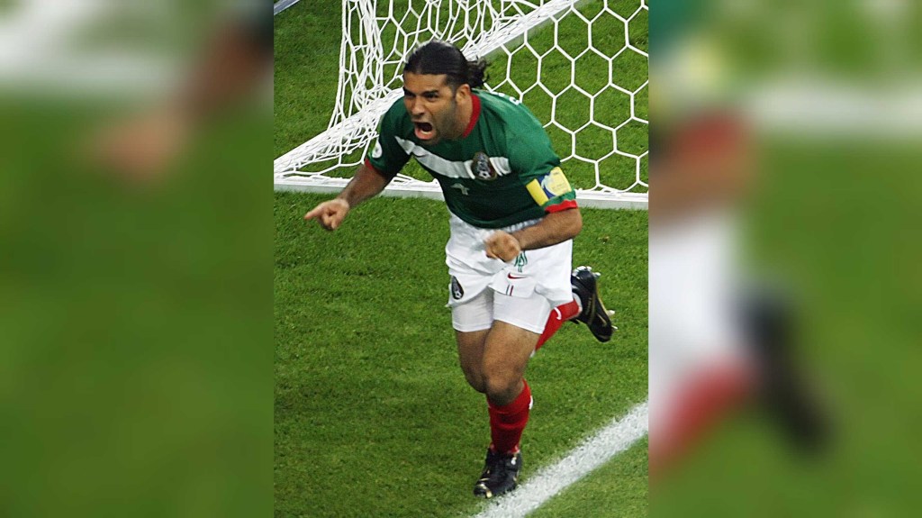 Rafa Márquez celebrates his goal against Argentina in the round of 16 of the 2006 World Cup in Germany.