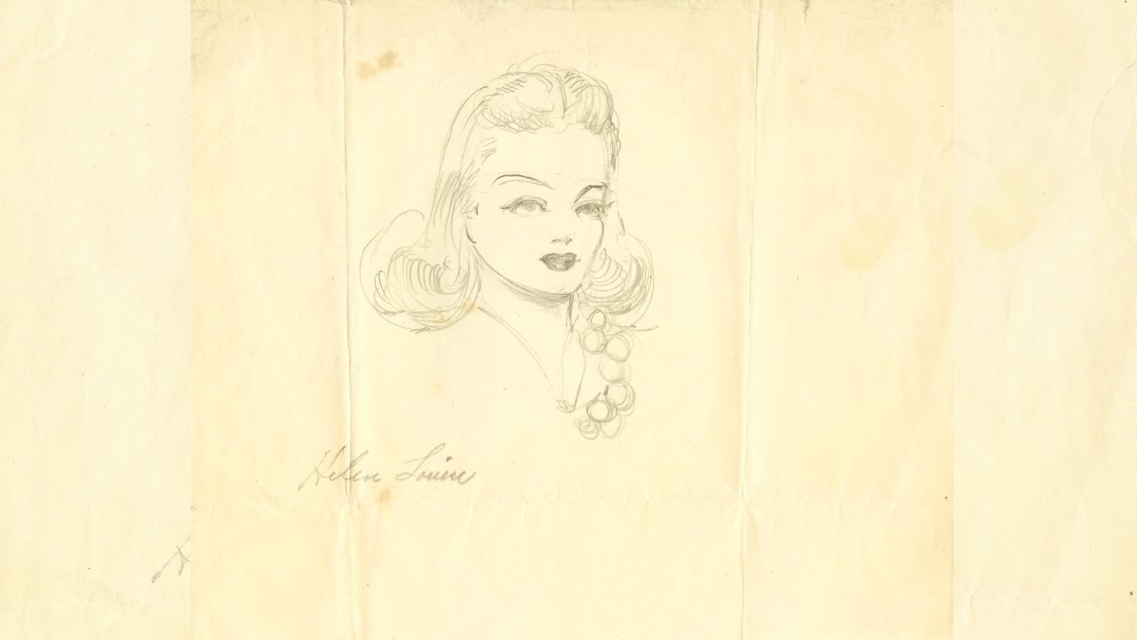 Boceto de Joe Shuster de Lois Lane o de Helen Cohen, dedicado a Helen Louise. 1939.
