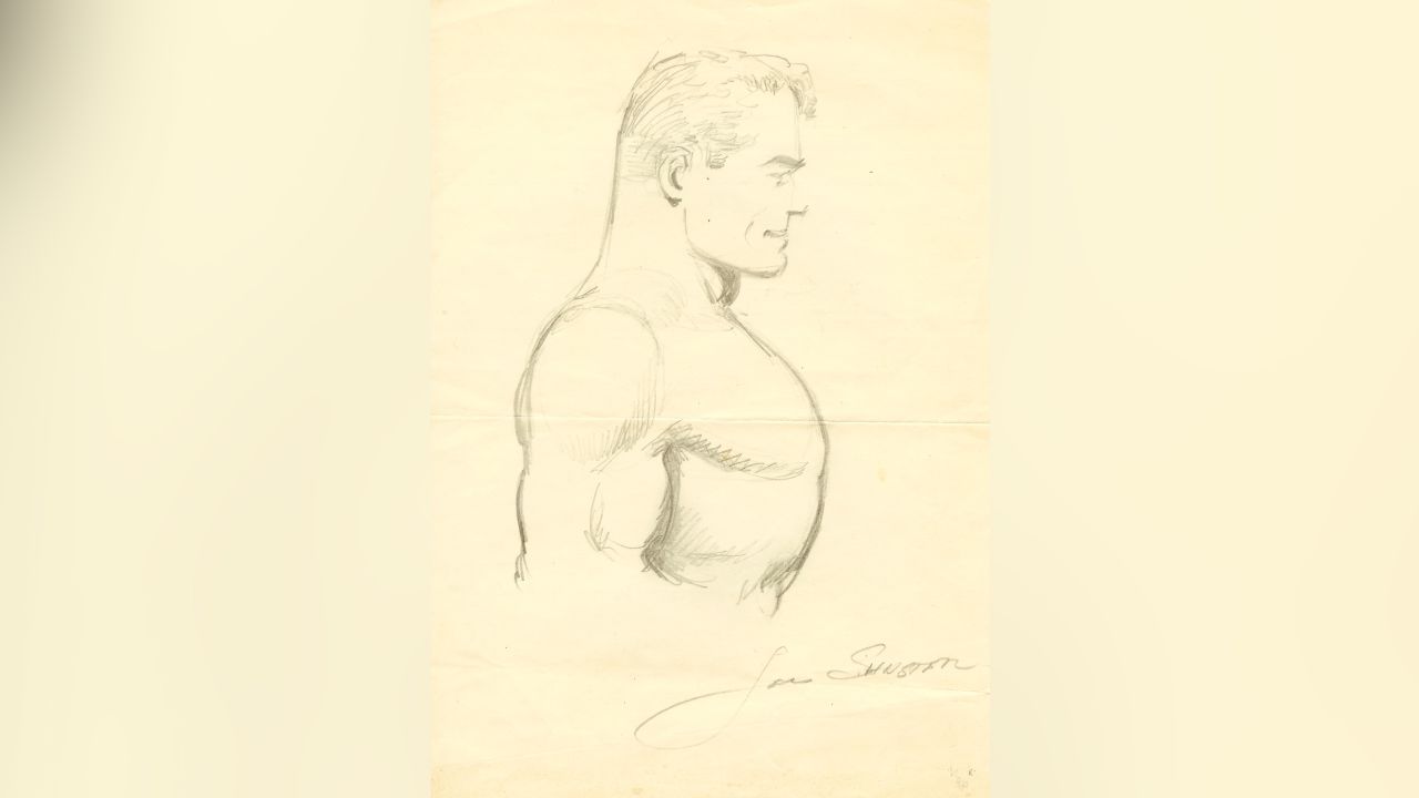 Boceto de Superman, por Joe Shuster, 1939.