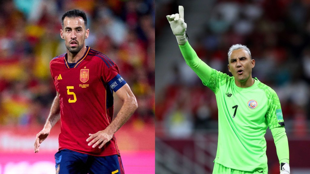 Sergio Busquets, medio de España, y Keylor Navas, portero de Costa Rica. (Crédito: imagen creada con fotos de Getty Images)