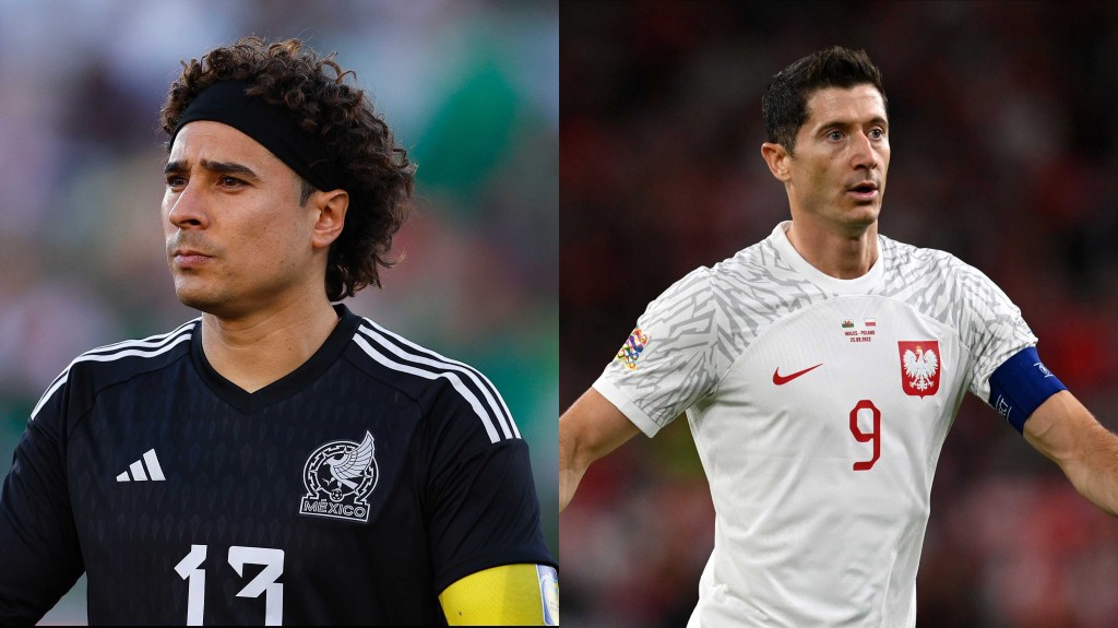 Mexico's goalkeeper Guillermo Ochoa and Poland's striker Robert Lewandowski.  (Credit: Image created using photos by Getty Images)