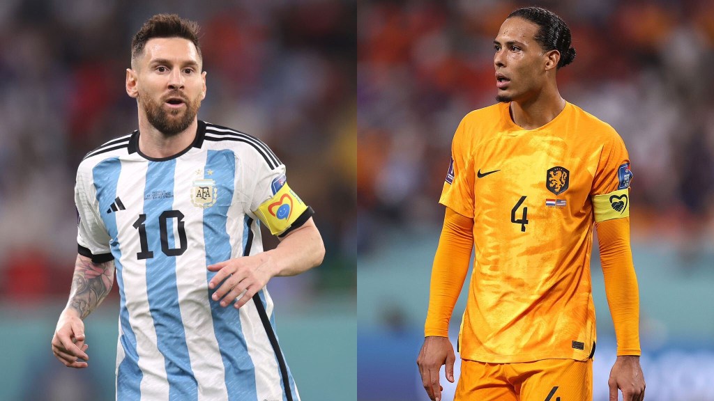 Lionel Messi (Argentina) and Virgil Van Dijk (Netherlands) at the Qatar 2022 World Cup. (Credit: image created with Getty Images photos)