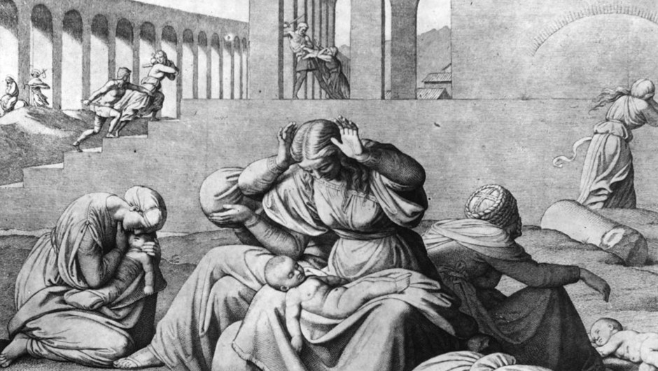 Ilustración de la matanza de niños ordenada por Herodes, según el relato bíblico, que dio origen al Día de los Inocentes. (Crédito: Spencer Arnold Collection/Hulton Archive/Getty Images)