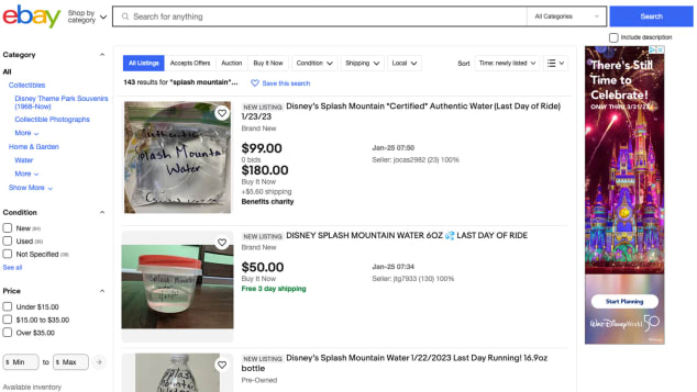 Anuncios para "Salpicaduras de agua de montaña" ("Salpicaduras de agua de montaña") en Ebay.  (Crédito: eBay)