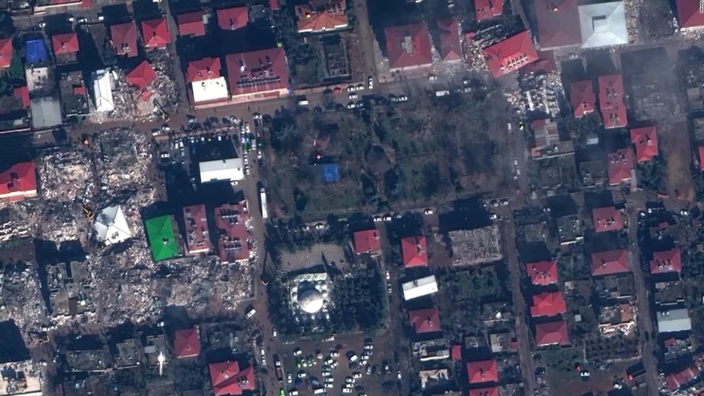 Before and following the earthquake in Turkey seen from the sky