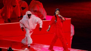 Rihanna performs onstage during the Apple Music Super Bowl LVII Halftime Show