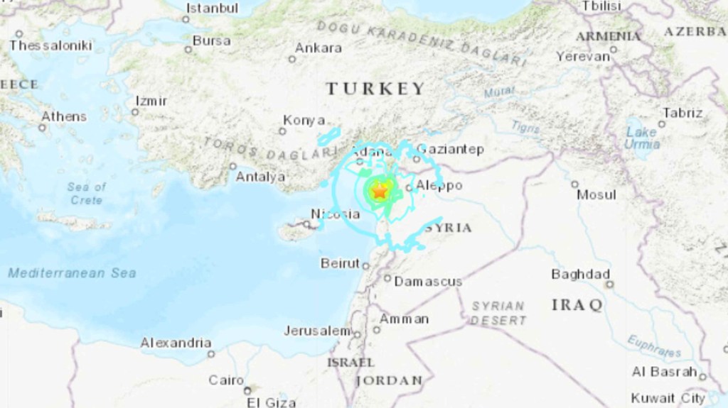 The epicenter was in southern Turkey, near the border with Syria.  (credit: USGS)