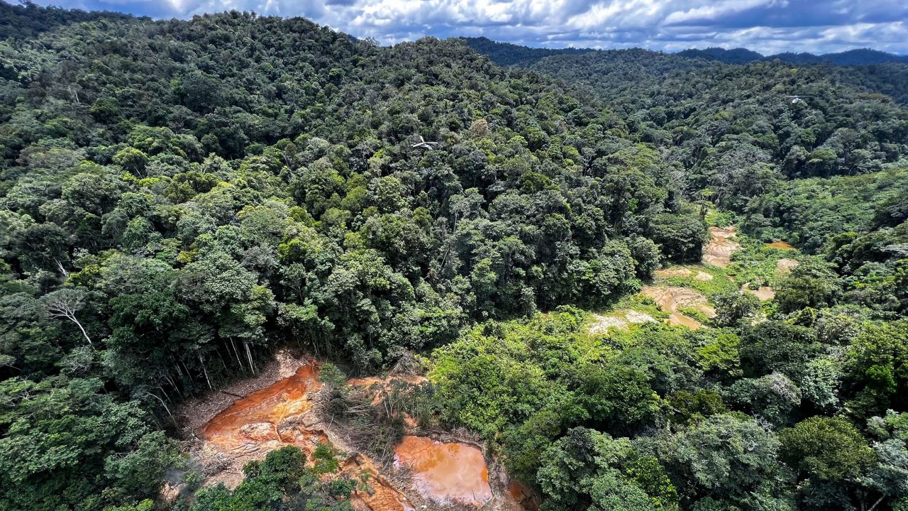 An illegal mining camp filmed on February 24, 2023 in Yanomami District, Roraima State, Brazil.