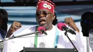 Bola Ahmed Tinubu speaks during a campaign in Jos, Nigeria, on November 15, 2022.