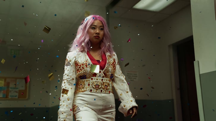 Stephanie Hsu, en la imagen como la supervillana Jobu Tupacki en "Everything Everywhere All at Once", obtuvo una nominación al Oscar a la mejor actriz de reparto por su interpretación en la película. (Crédito: A24)