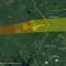 Esta es la estimación de campo esparcido del meteorito que cayó cerca de la frontera entre Estados Unidos y Canadá la semana pasada, calculada a partir de las firmas de radar, en escala de 10 kilogramos (rojo) a 1 gramo (amarillo).