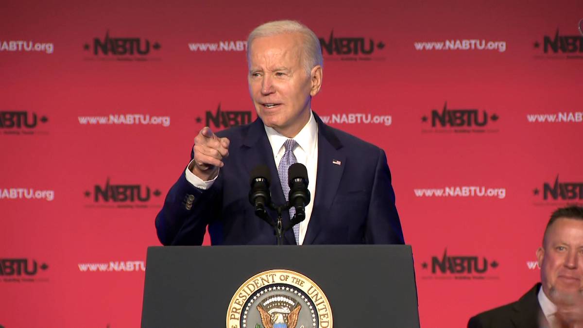 Presiden Joe Biden berbicara di Konvensi Legislatif Asosiasi Pembangun Amerika 2023 di Washington pada 24 April 2023. 