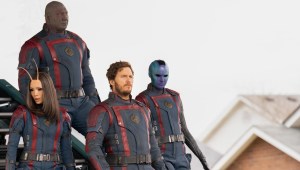 De izquierda a derecha, Mantis (interpretada por Pom Klementieff), Drax (Dave Bautista), Star-Lord (Chris Pratt) y Nebula (Karen Gillan) en "Guardianes de la Galaxia Vol. 3". (Crédito: marvel.com)