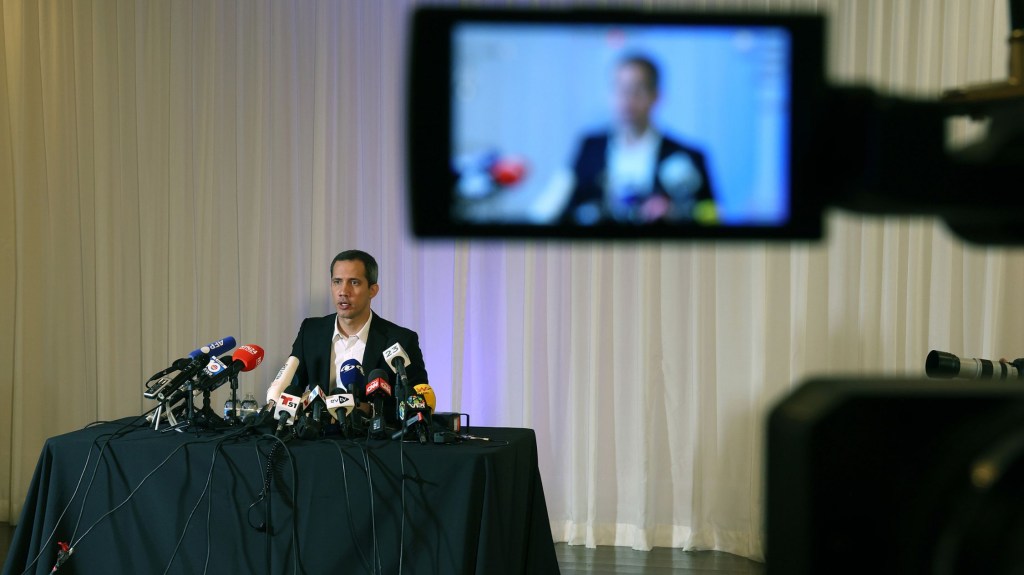 Venezuela's opponent Juan Guaido holds a press conference at the La Jolla Ballroom in Coral Gables, Florida on April 27, 2023.  (Photo: Joe Radle/Getty Images)