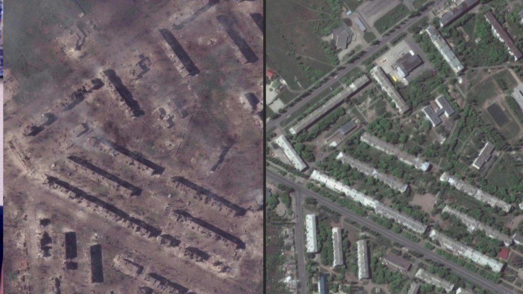 Antes y después del paso de las tropas rusas en Bajmut