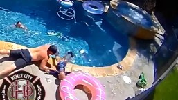 Padre rescata a su hijo de 1 año que se había resbalado en la piscina