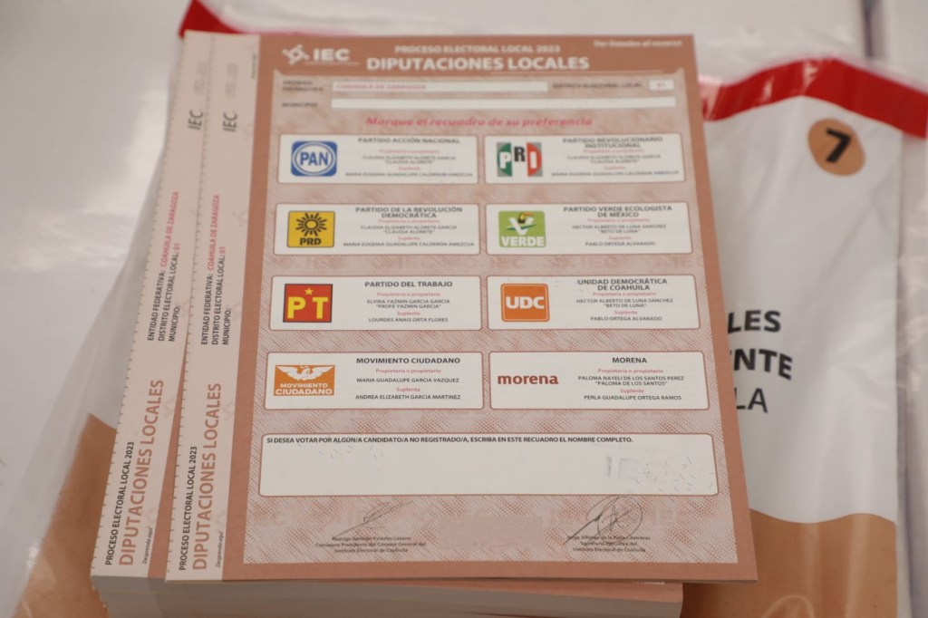 Boleta de la elección 2023 de Coahuila para diputaciones locales. (Crédito: Instituto Nacional Electoral)