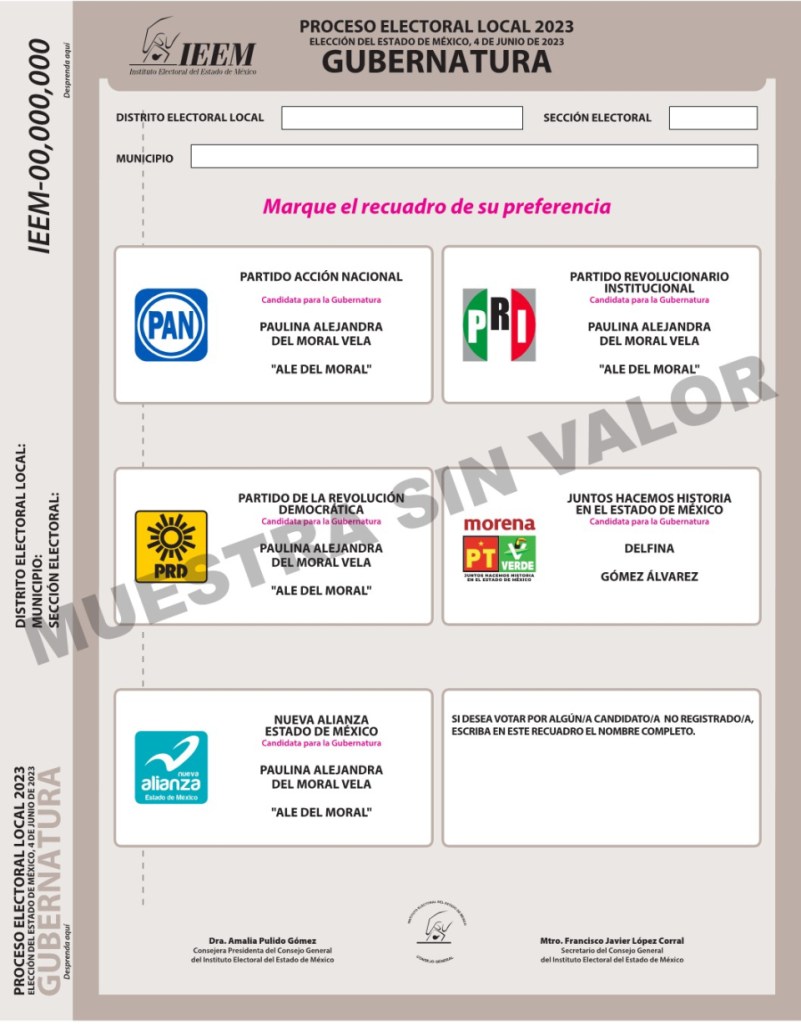 Papeleta de las elecciones de 2023 del Estado de México.  (Crédito: IEEM).