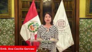 La canciller de Perú, Ana Cecilia Gervasi, habla en un mensaje en video. (Crédito: Cancillería de Perú)