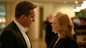 (De izquierda a derecha) Matthew McFayden y Sarah Snook en 'Succession'. (Foto: David M. Russell/HBO)