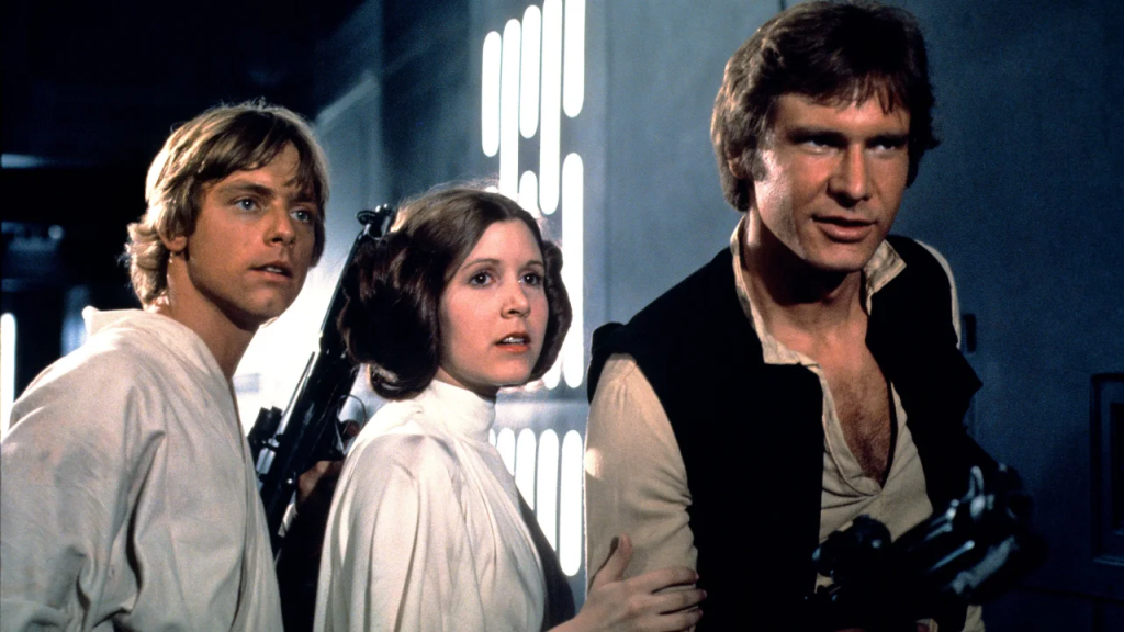 Luke, Leia y Han desarrollan un extraño triángulo amoroso en "Una nueva esperanza". (Crédito: Lucasfilm Ltd/Colección Everett)
