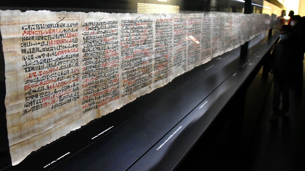 El Papiro Ebers, de 3.500 años de antigüedad, es el pergamino más grande sobre la ciencia médica del antiguo Egipto, en la Biblioteca Albertina de la Universidad de Leipzig, en Alemania. El rollo de papiro de 18,63 metros de largo es una de las fuentes más importantes de nuestro conocimiento sobre la medicina de la antigüedad.