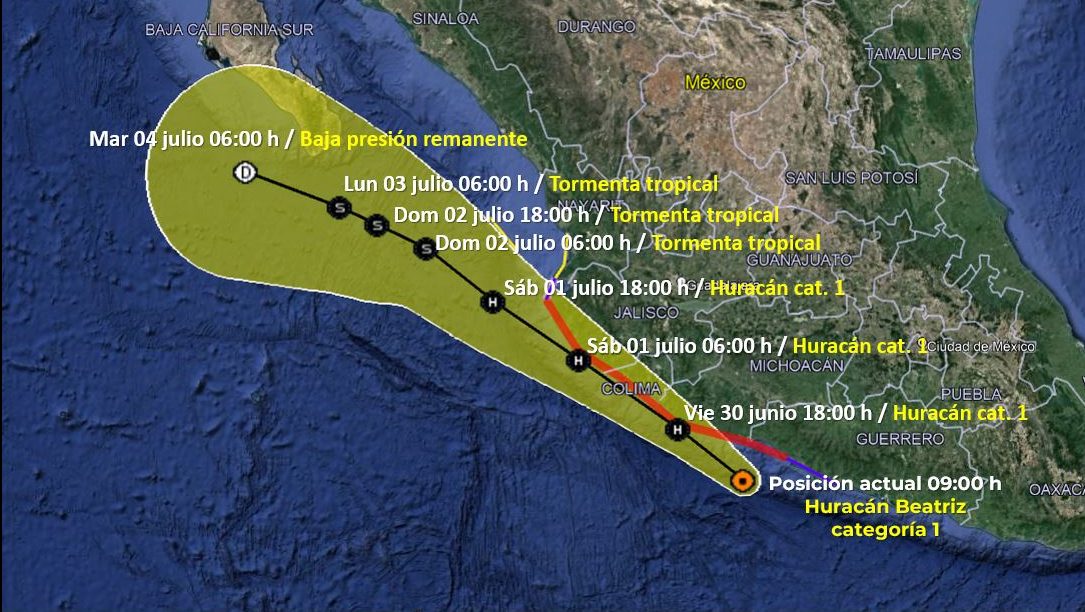 The latest weather warning from Mexican authorities shows Beatriz as a