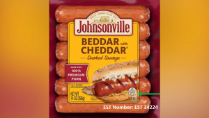 Paquete de menos de medio kilo (14 onzas) de salchichas Beddar con Cheddar de Johnsonville. (Crédito: Johnsonville)