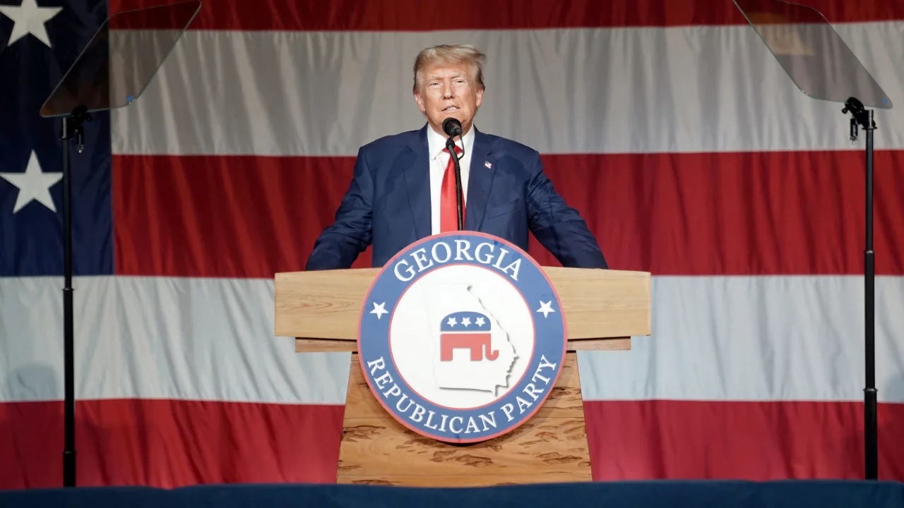 Former President Donald Trump speaks in Columbus, Georgia.