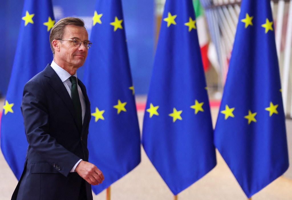 El primer ministro de Suecia, Ulf Kristersson, asiste a la cumbre de líderes de la Unión Europea en Bruselas el 29 de junio. (Foto: Johanna Geron/Reuters)