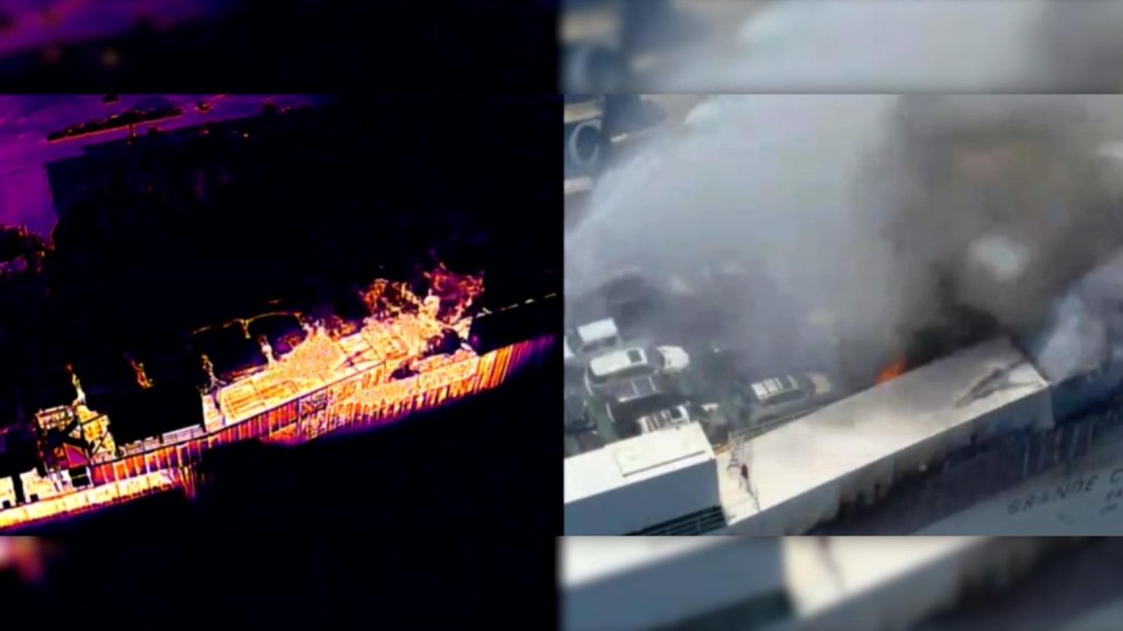 Thermal camera shows shocking freighter fire