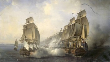 El cuadro de Auguste Jugelet "Batalla de Cuddalore" (1836), que representa la lucha entre las armadas francesa y británica el 20 de junio de 1783.