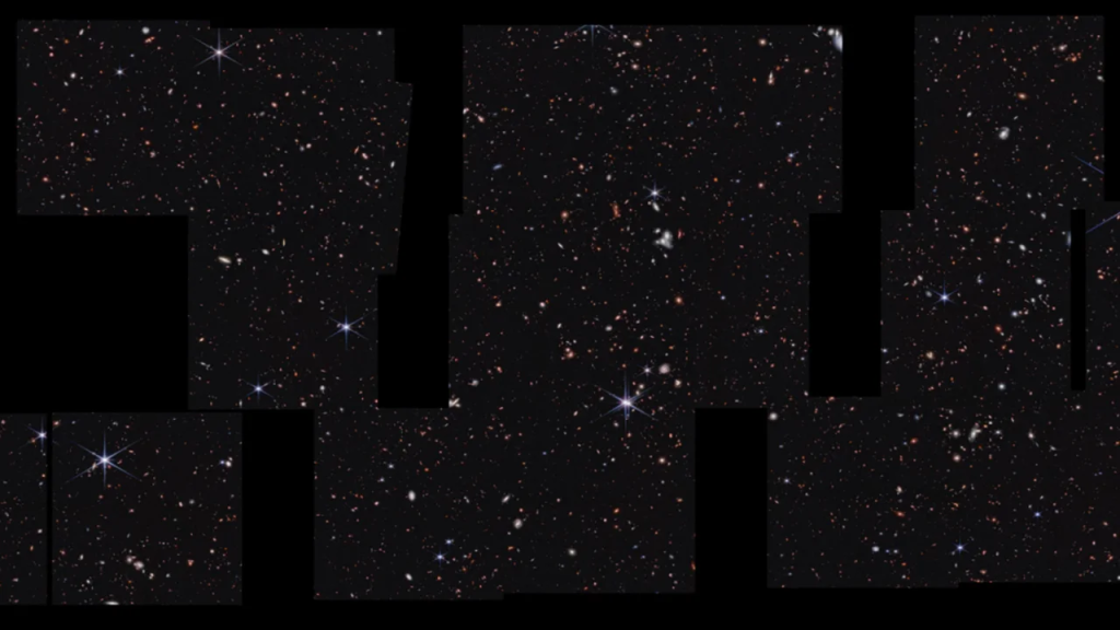 Este vasto paisaje fue creado a partir de múltiples imágenes captadas por el telescopio espacial James Webb en luz infrarroja cercana. (Foto: NASA/ESA/CSA/S. Finklestein)