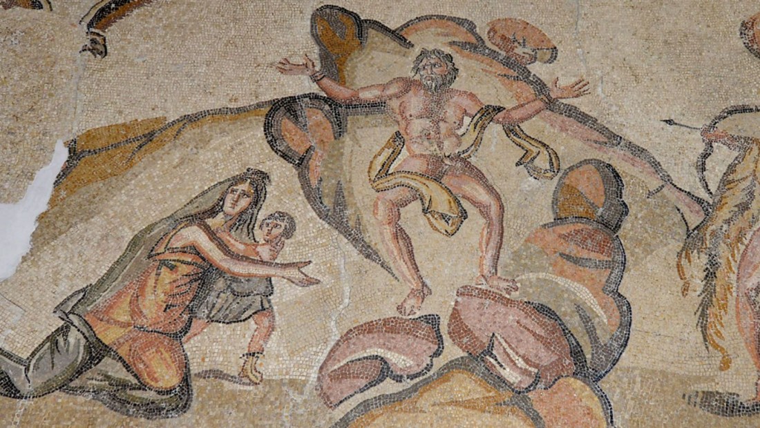 Un hombre de California fue declarado culpable de importar ilegalmente este antiguo mosaico de Siria. Representa a Hércules rescatando a Prometeo (Oficina del Fiscal Federal para el Distrito Central de California/AP)