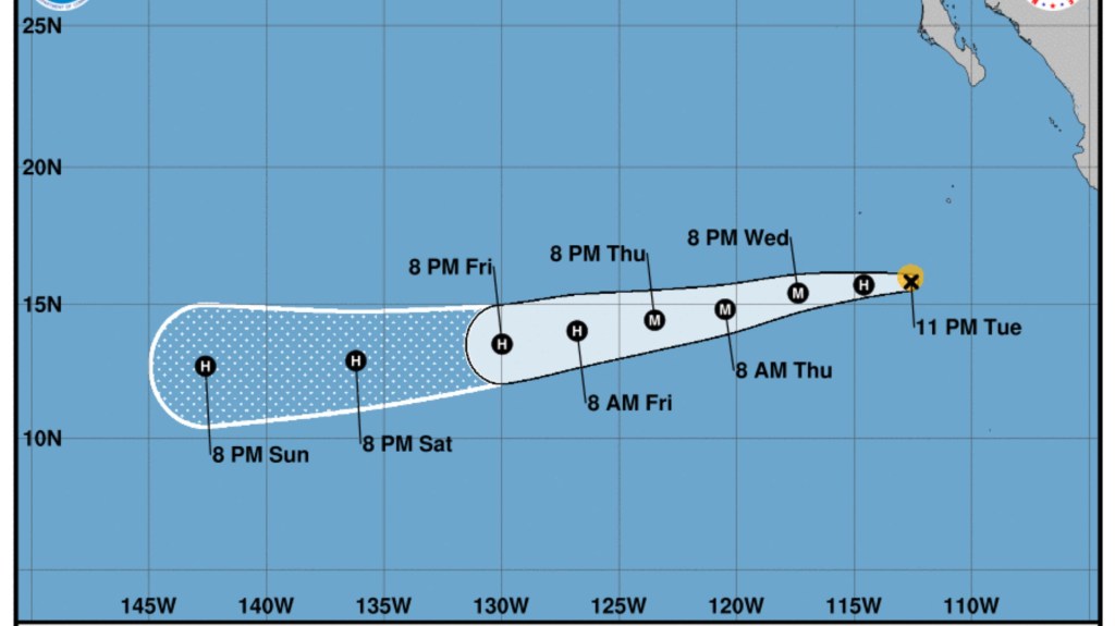 Pronóstico de la trayectoria del huracán Dora. (Crédito: NHC)
