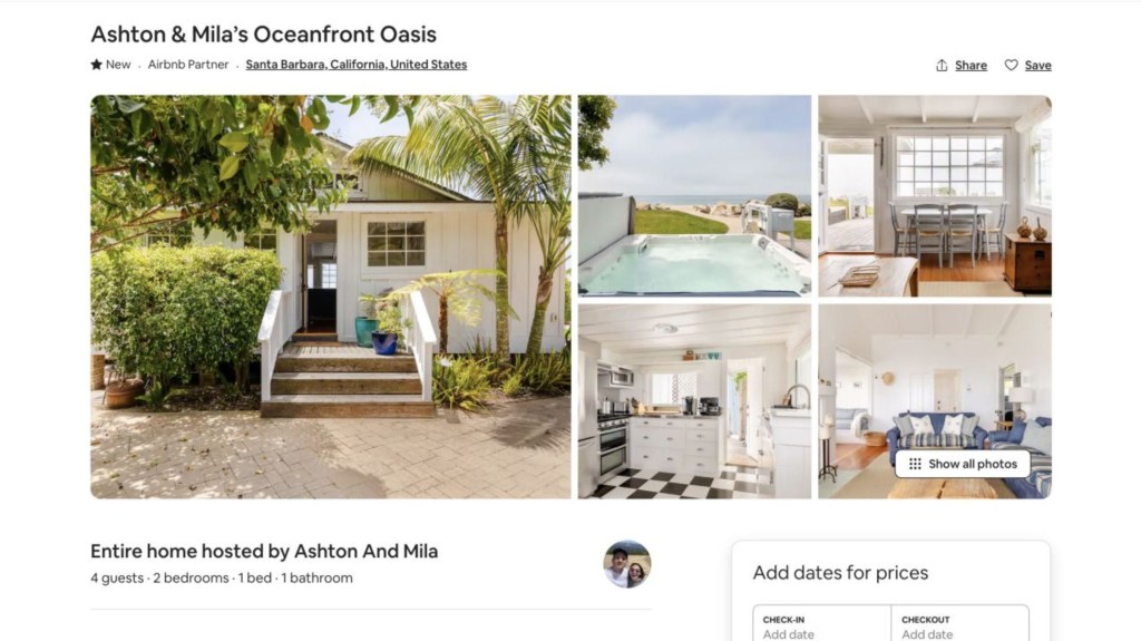 The Airbnb listing includes a series of photos of the beach house.  (credit: Airbnb)
