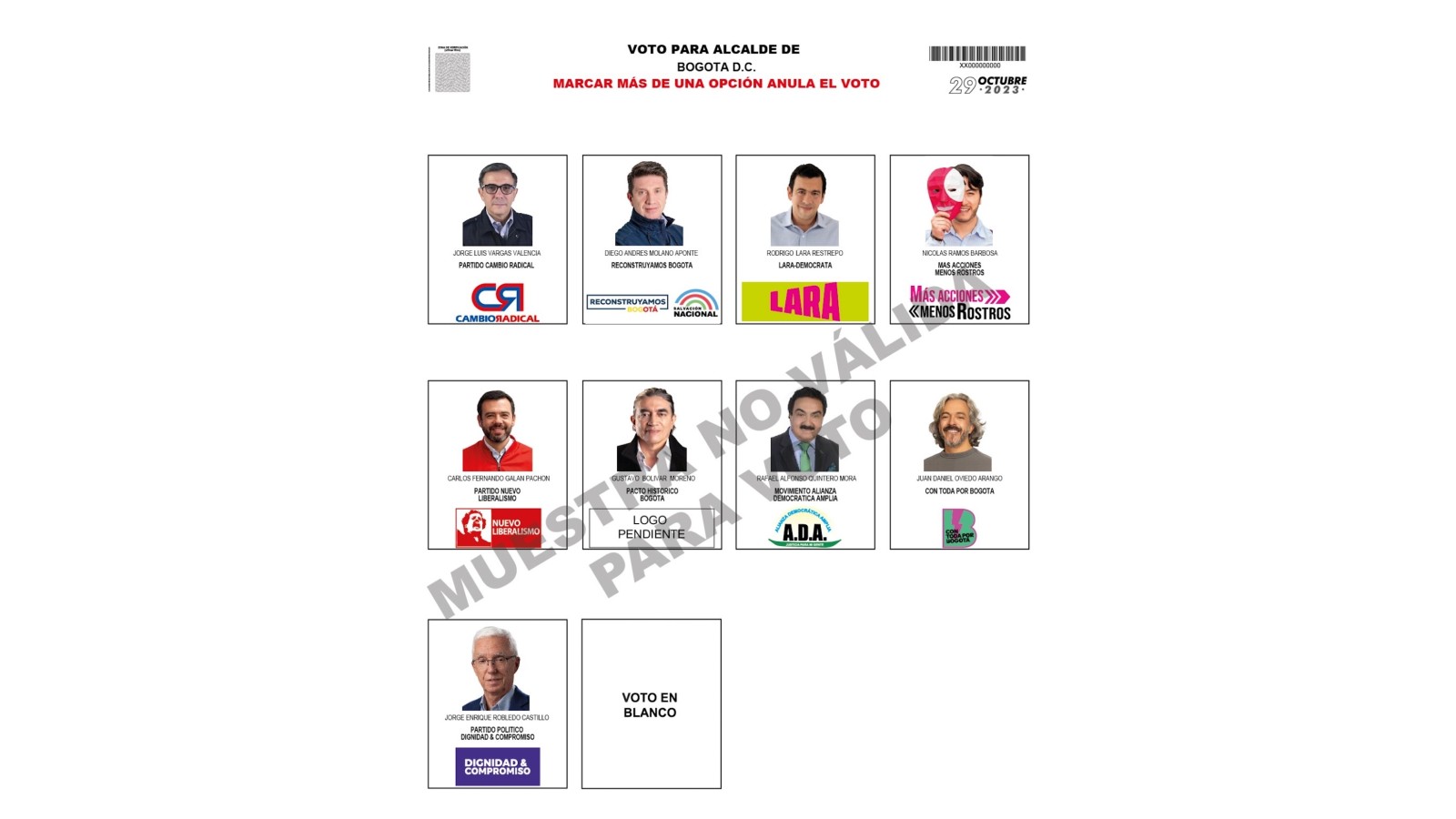 Así es el tarjetón de los candidatos a la Alcaldía de Bogotá