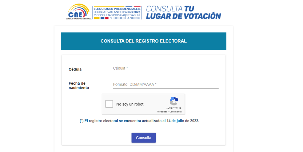 Así se ve el sitio web donde puedes consultar tu registro electoral y tu lugar de votación. (Crédito: CNE)