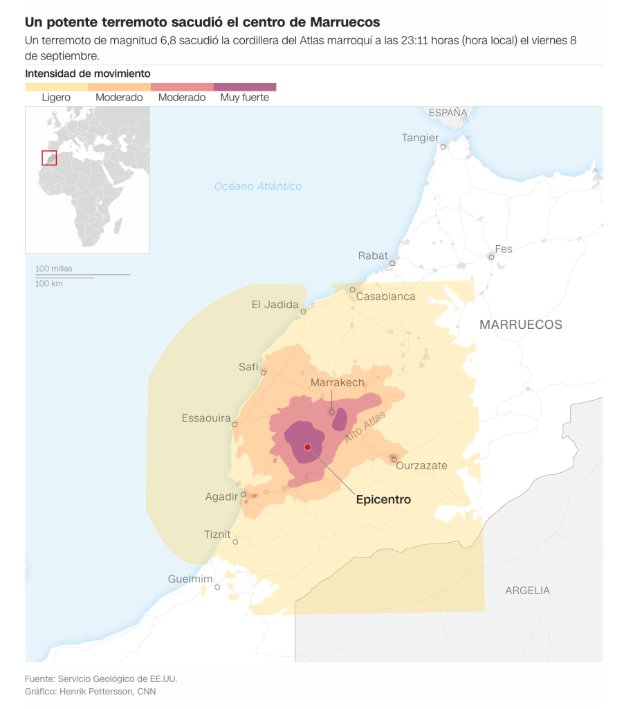 El epicentro del terremoto de Marruecos del viernes 8 de septiembre.