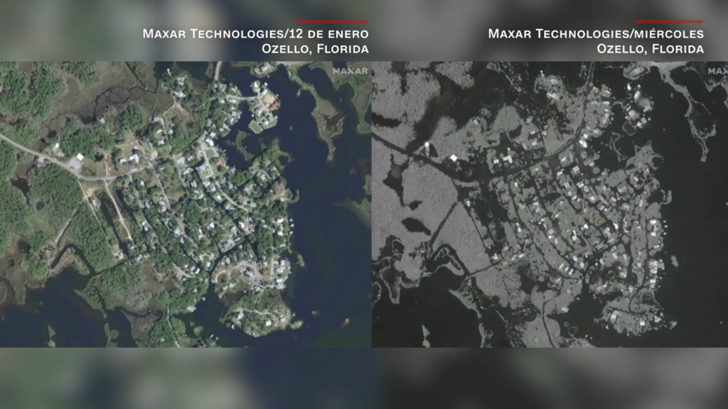 Imágenes satelitales muestran el antes y después del paso del Huracán Idalia en Florida