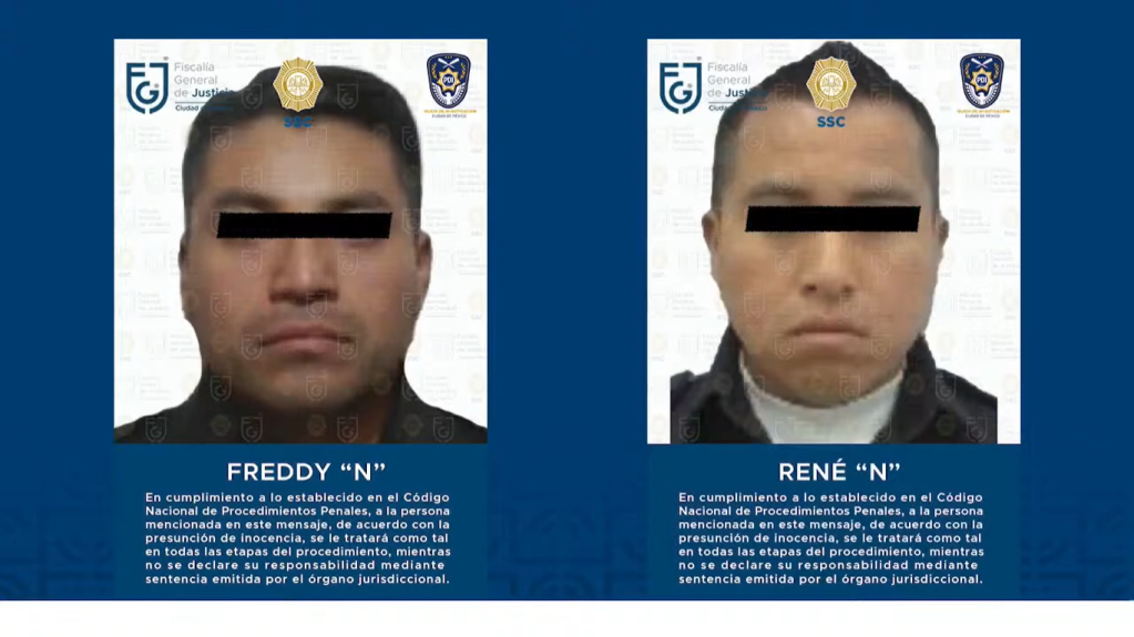 Los dos policías de la SSC-CDMX que, según la Fiscalía, estuvieron involucrados en el feminicidio de Montserrat. (Crédito: FGJ-CDMX)