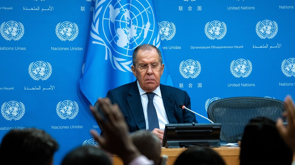 El ministro ruso de Relaciones Exteriores, Sergey Lavrov, durante una conferencia de prensa en el marco de la Asamblea General de las Naciones Unidas. (Crédito: David Dee Delgado/Getty Images)