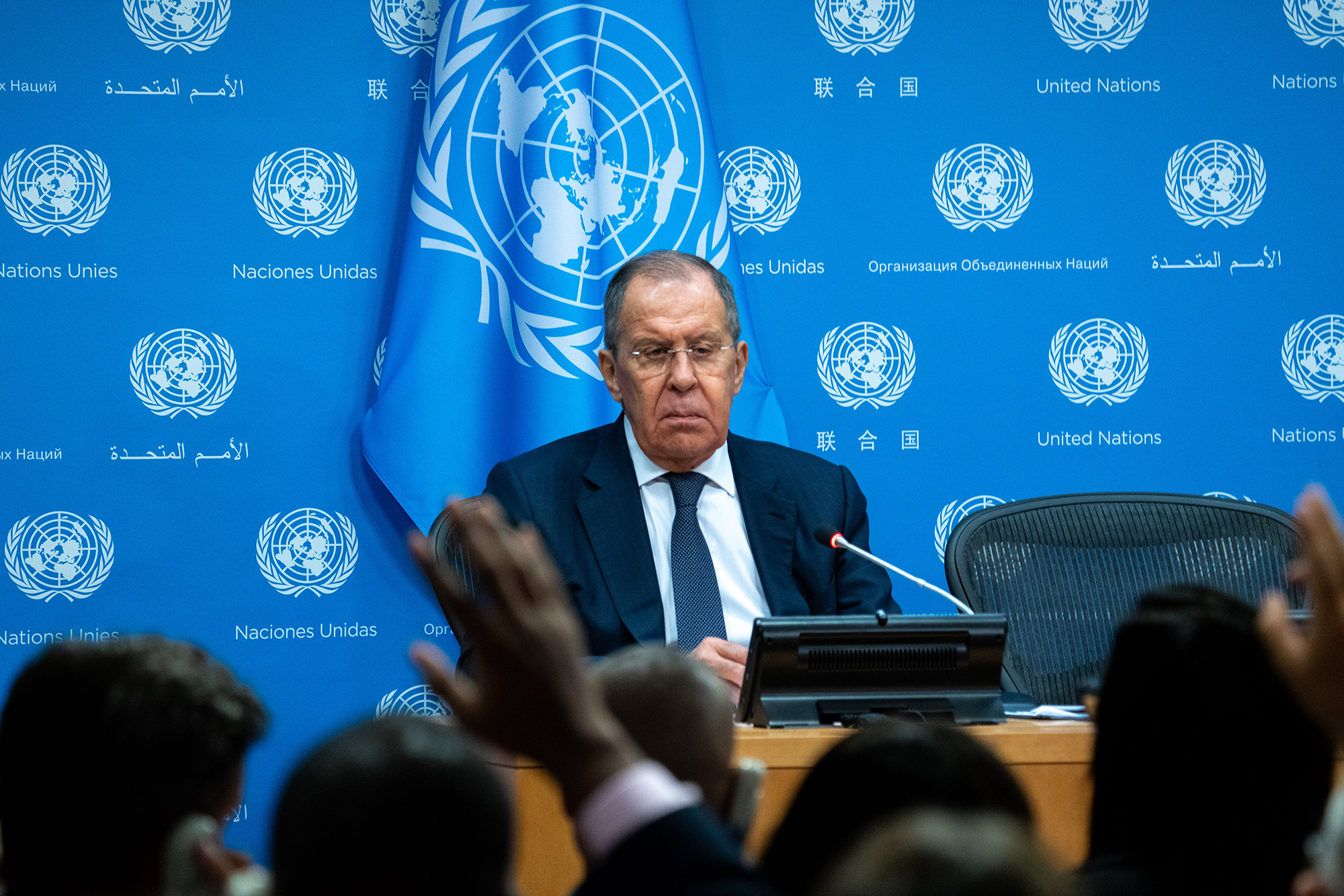 El ministro ruso de Relaciones Exteriores, Sergey Lavrov, durante una conferencia de prensa en el marco de la Asamblea General de las Naciones Unidas. (Crédito: David Dee Delgado/Getty Images)