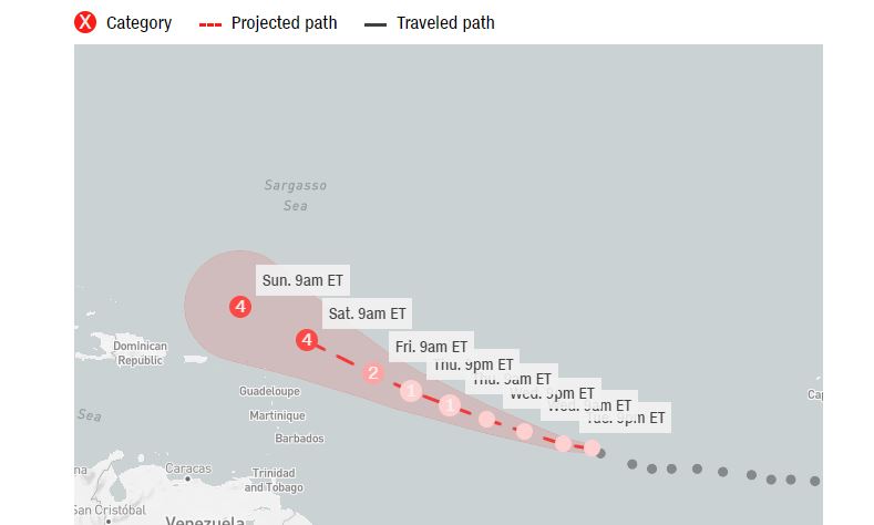 El recorrido del posible huracán Lee. 