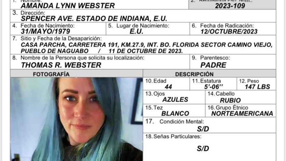 Identifican a Amanda Webster, turista desaparecida en Puerto Rico.